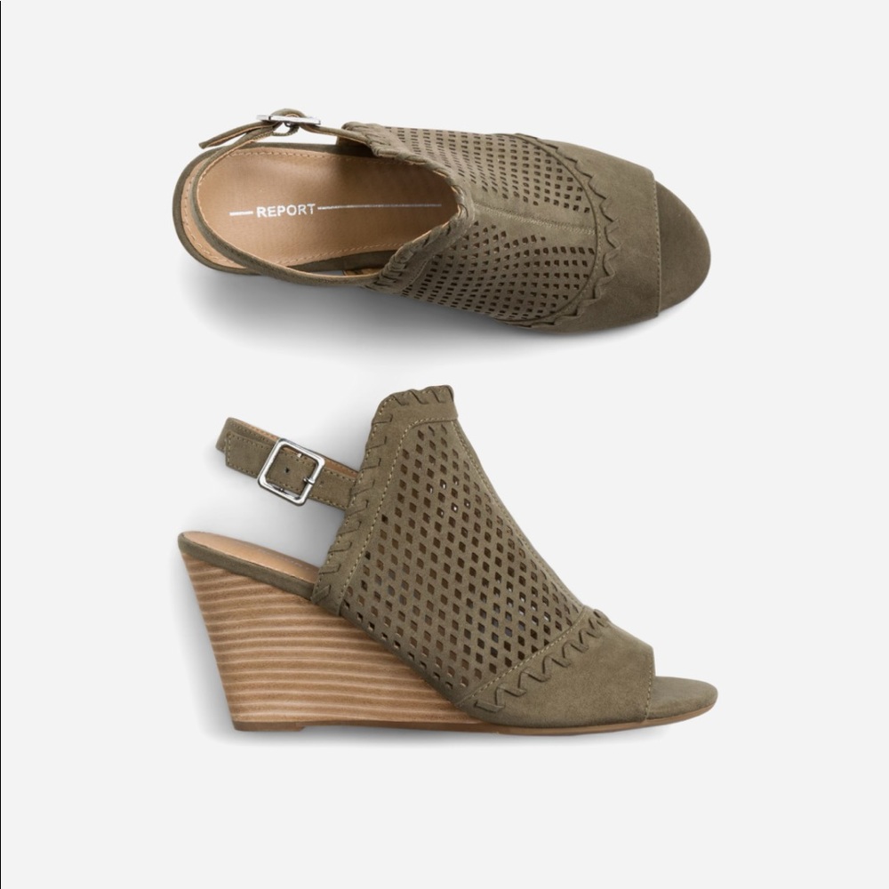 Olive Green peep toe wedge, size 8